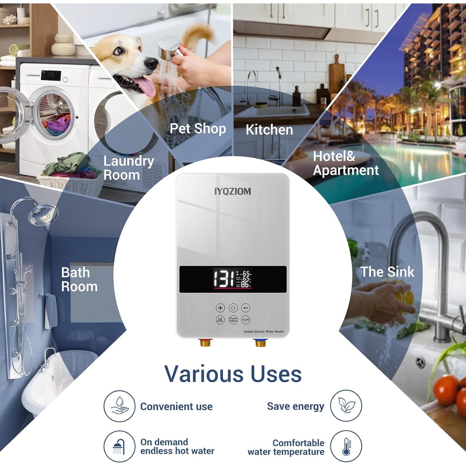 Calentador de Agua Eléctrico Instantáneo IYQZIOM 6.5KW 240V