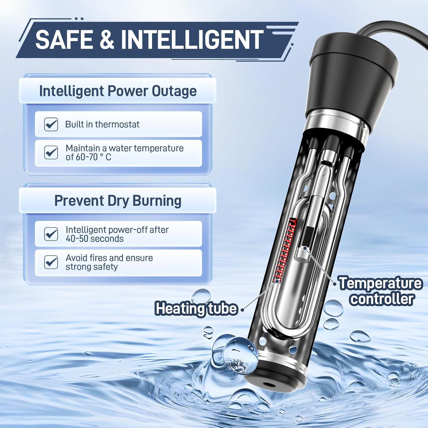 Calentador de Agua Inmerso Dastminear 2000W Portátil con Termómetro