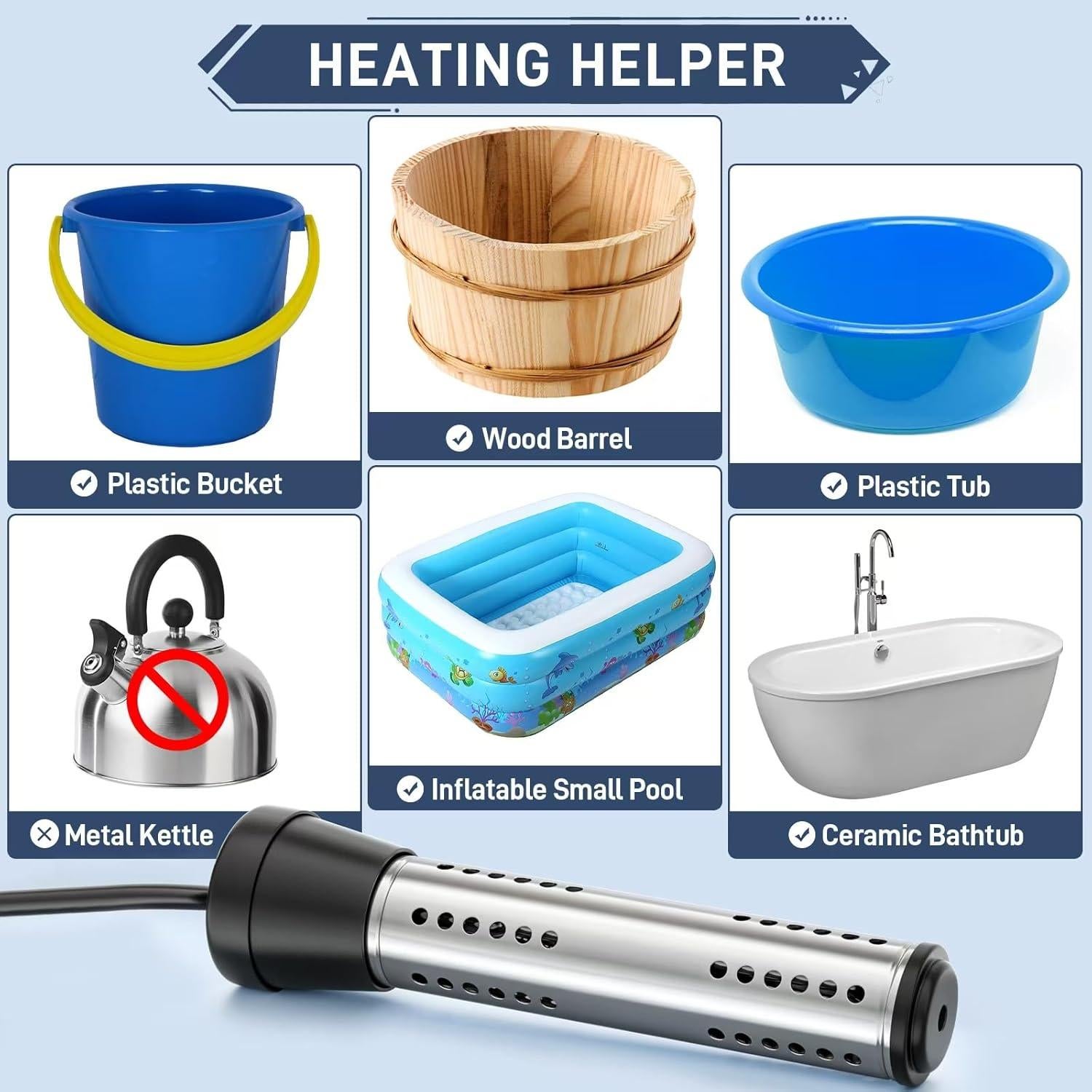 Calentador de Agua Inmerso Dastminear 2000W Portátil con Termómetro