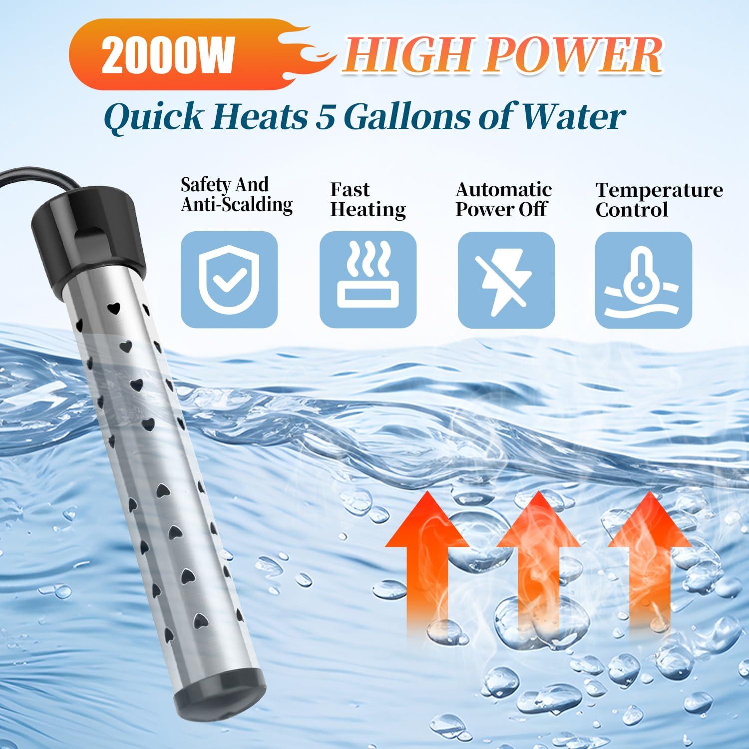 Calentador de Agua Inmerso Eléctrico MIAOJIE 2000W Acero Inoxidable