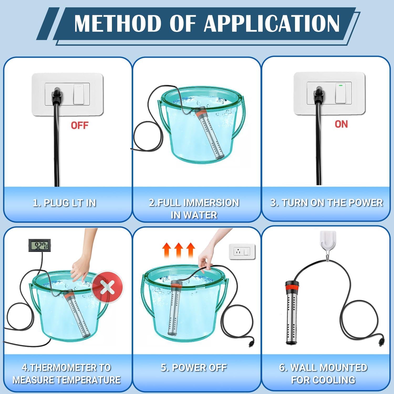Calentador de Agua Inmerso Eléctrico MIAOJIE 2000W Acero Inoxidable
