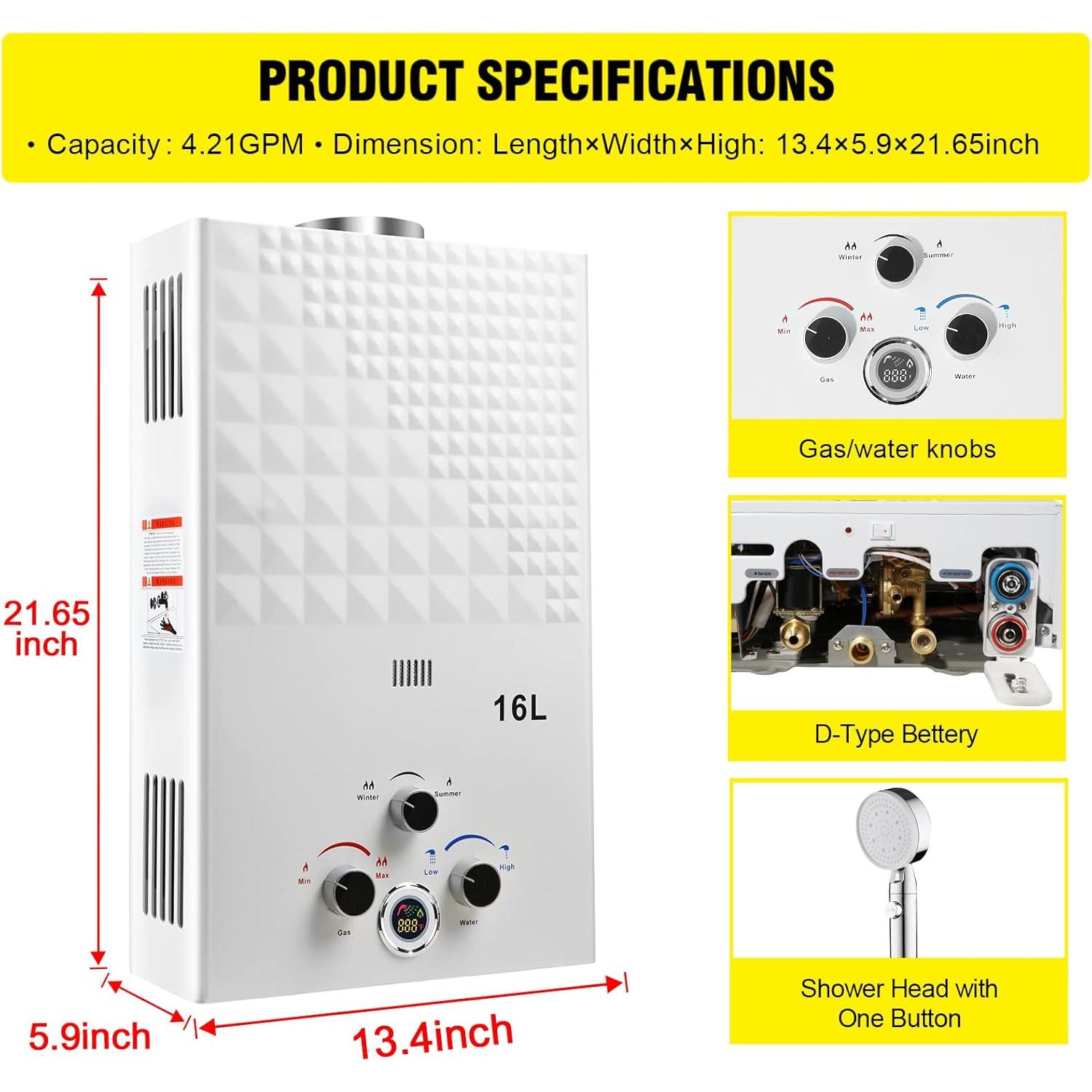 Calentador de Agua Sin Tanque FORIMO 16L Portátil Gas Instantáneo