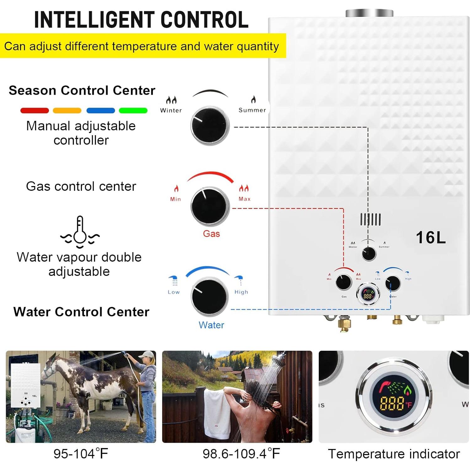 Calentador de Agua Sin Tanque FORIMO 16L Portátil Gas Instantáneo