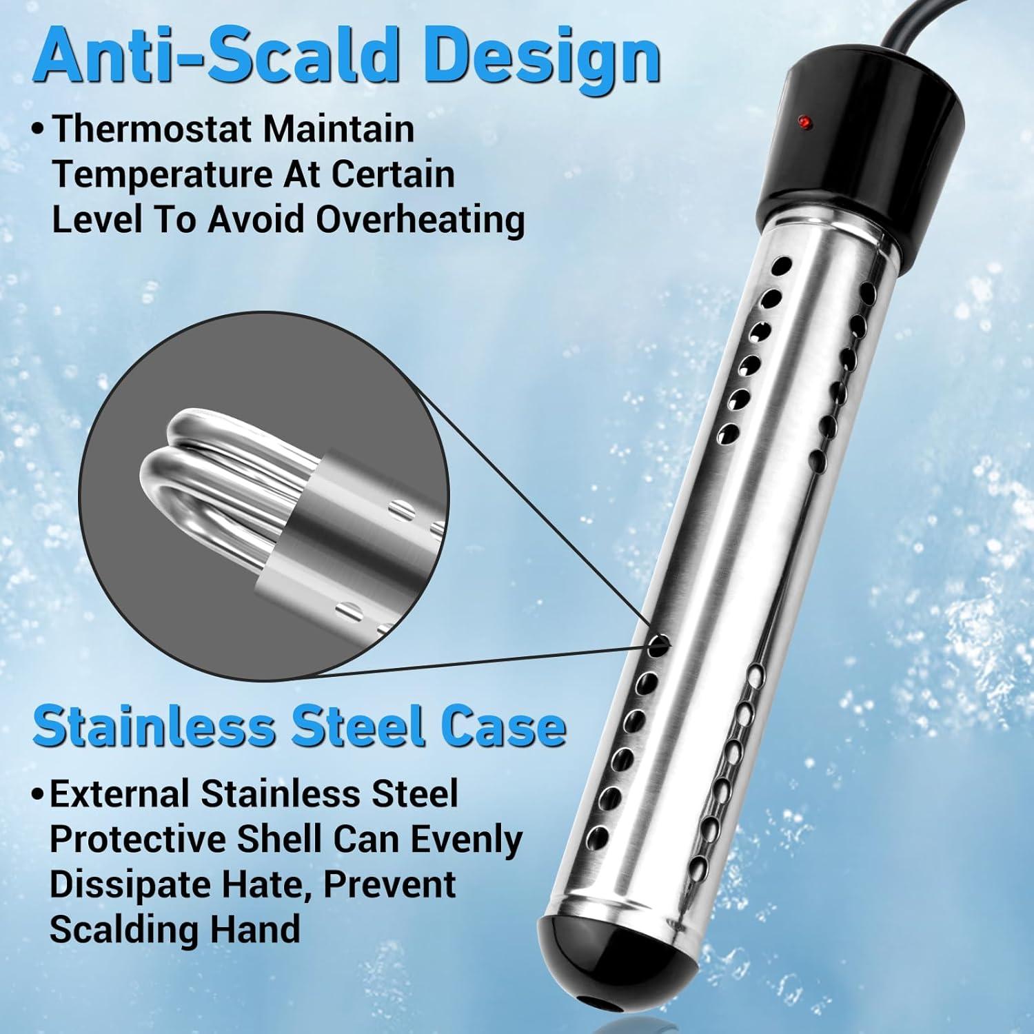 Calentador de Agua de Inmersión Eléctrico 2000W Acero Inoxidable