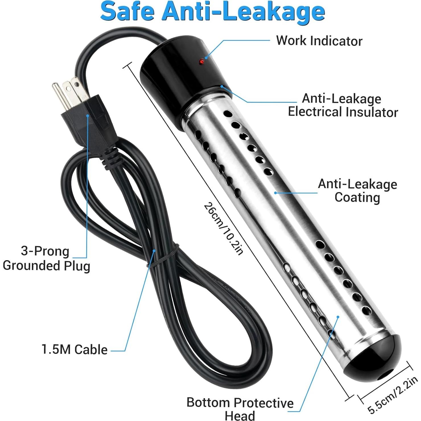 Calentador de Agua de Inmersión Eléctrico 2000W Acero Inoxidable