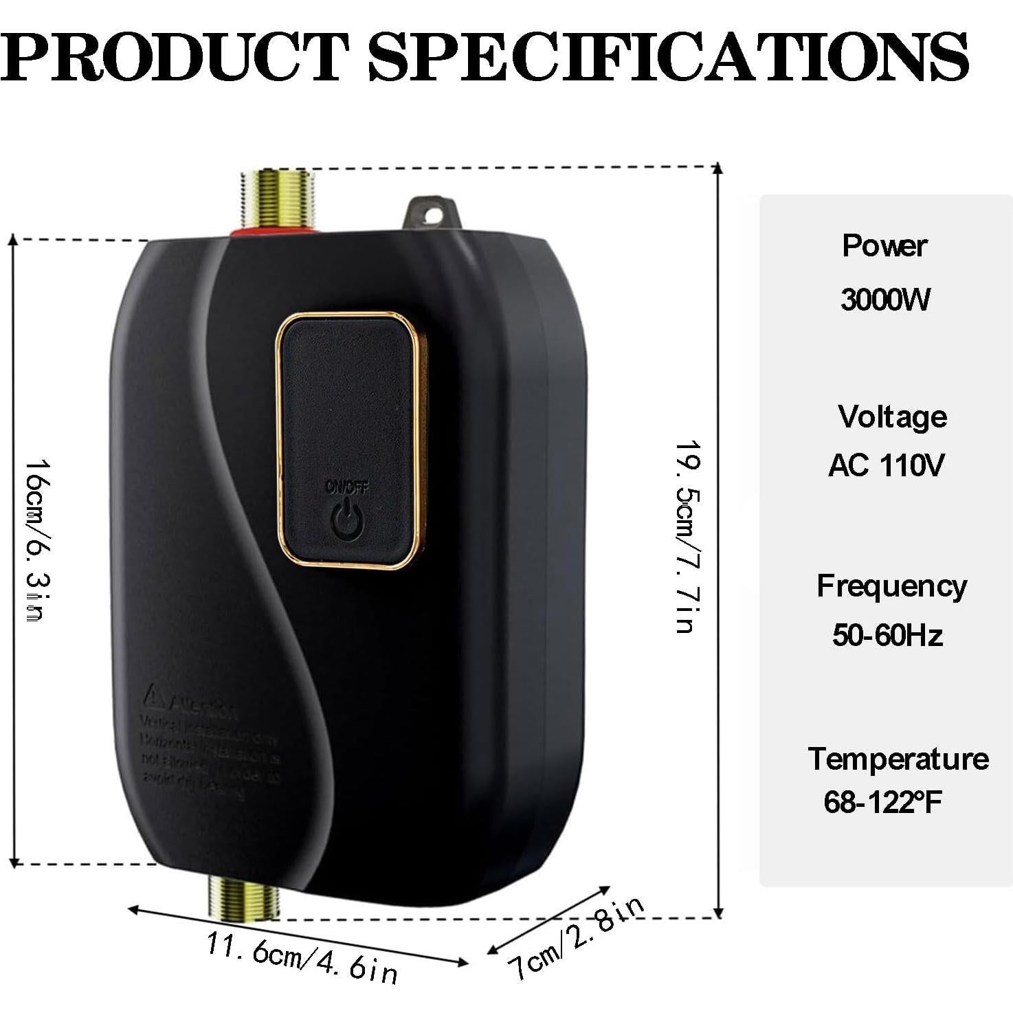 Calentador de Agua Instantáneo WEMAKMAK 3000W 110V Compacto