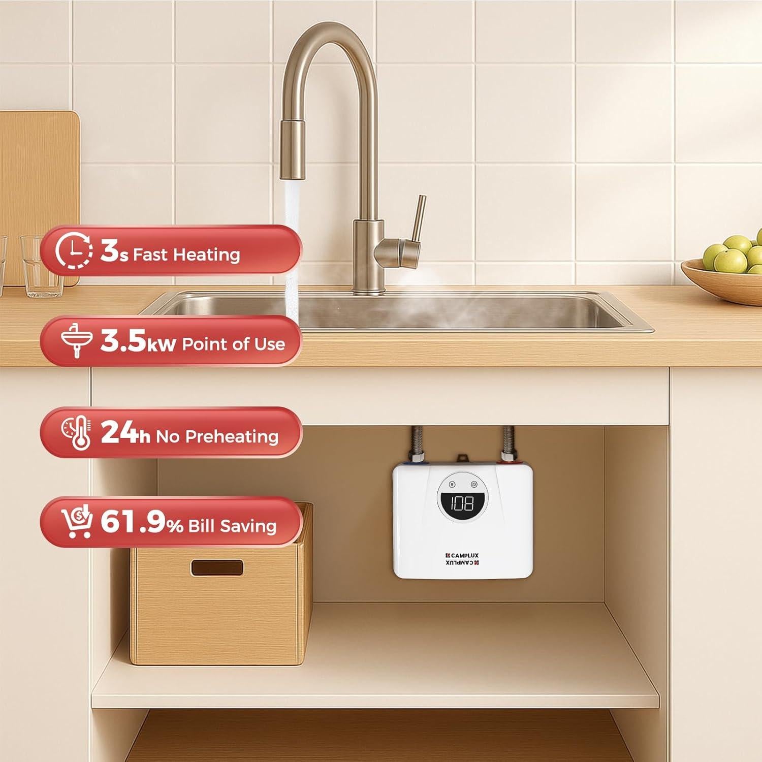 Calentador de Agua Eléctrico Sin Tanque Camplux 3.5kW 120V
