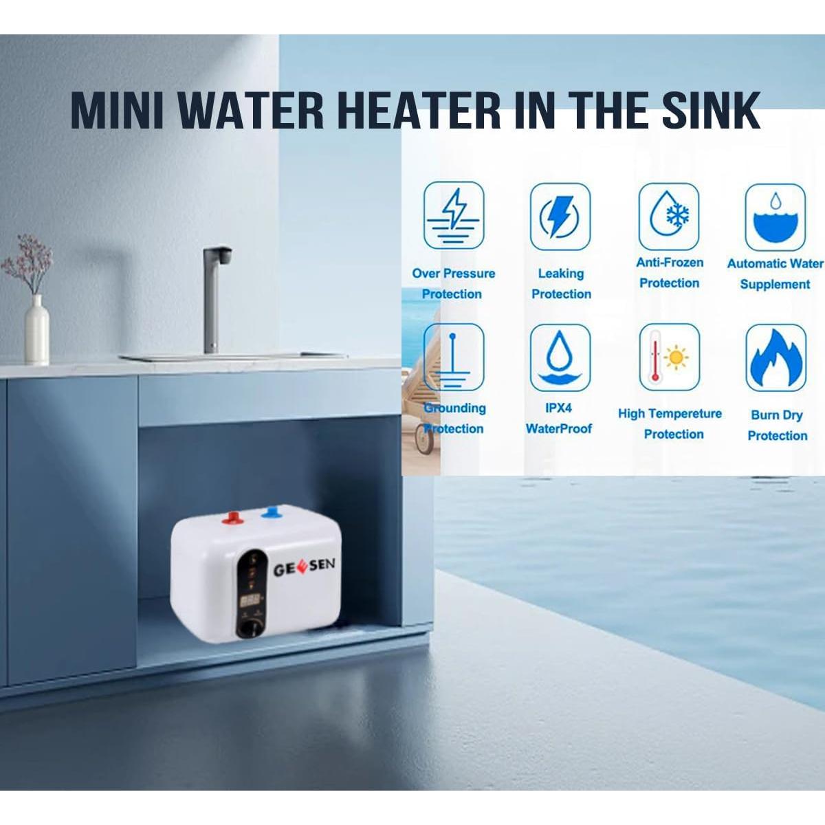 Calentador de Agua Eléctrico GEESEN 3.5 Galones 1.5KW Compacto