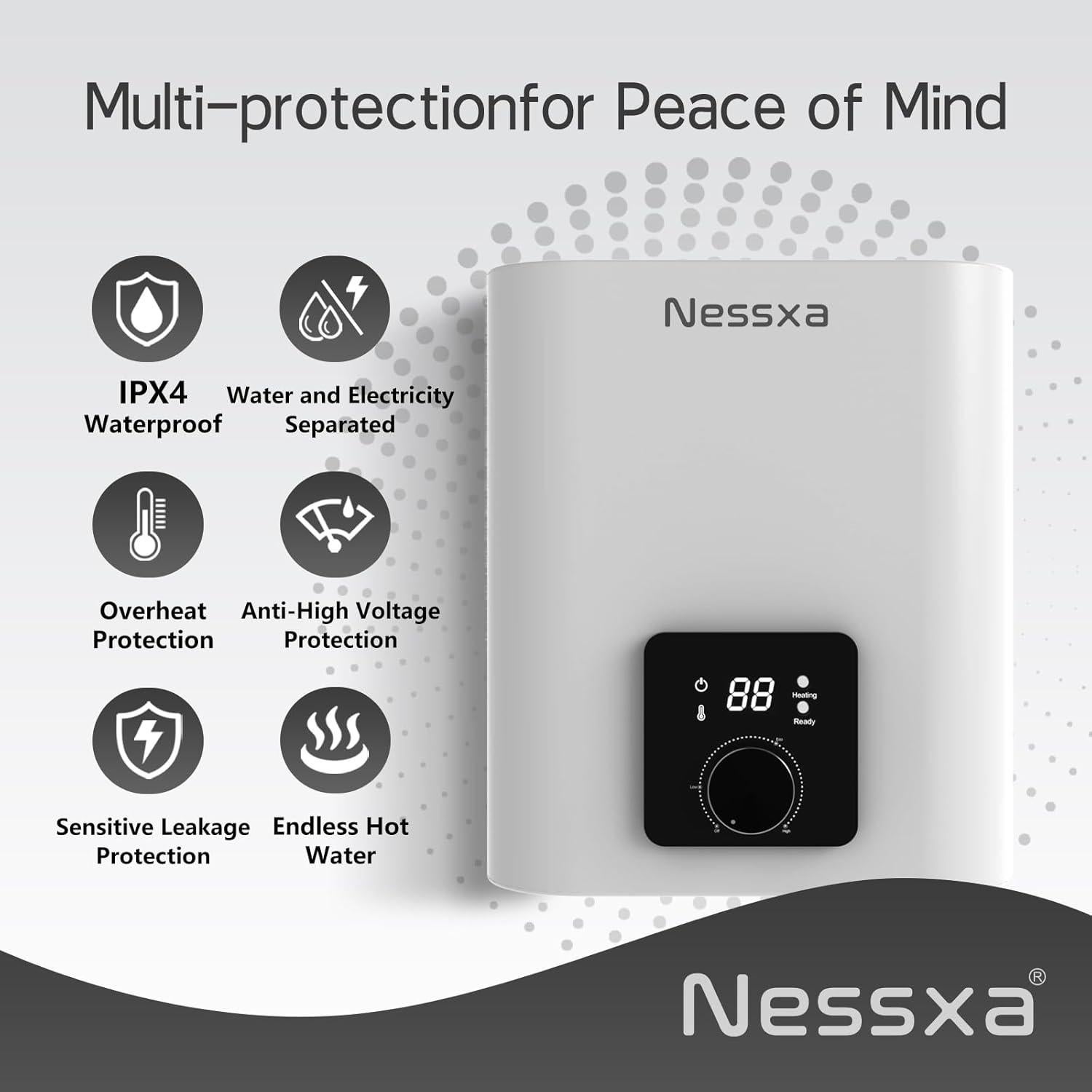 Calentador de Agua Eléctrico Mini Tanque Nessxa 6.06L 1500W