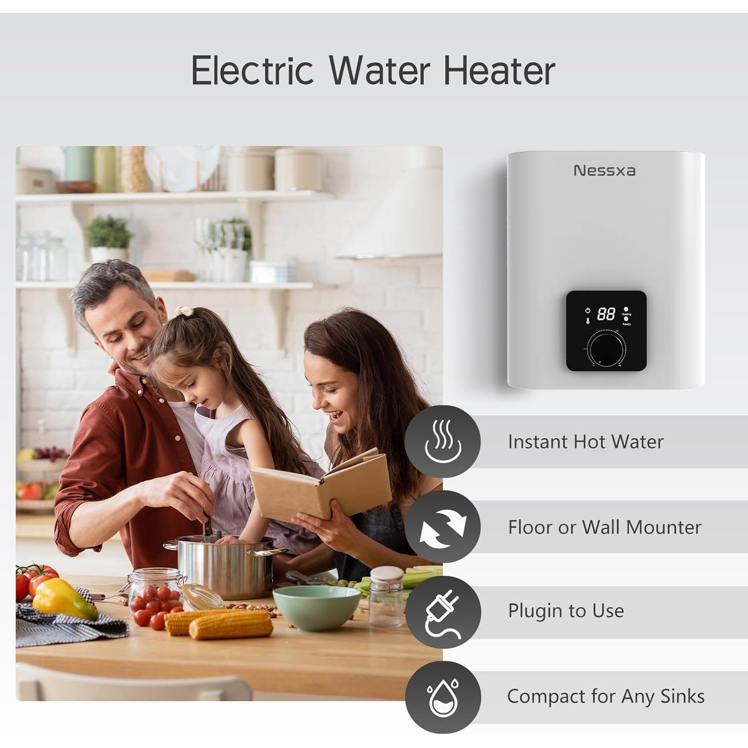 Calentador de Agua Eléctrico Mini Tanque Nessxa 6.06L 1500W