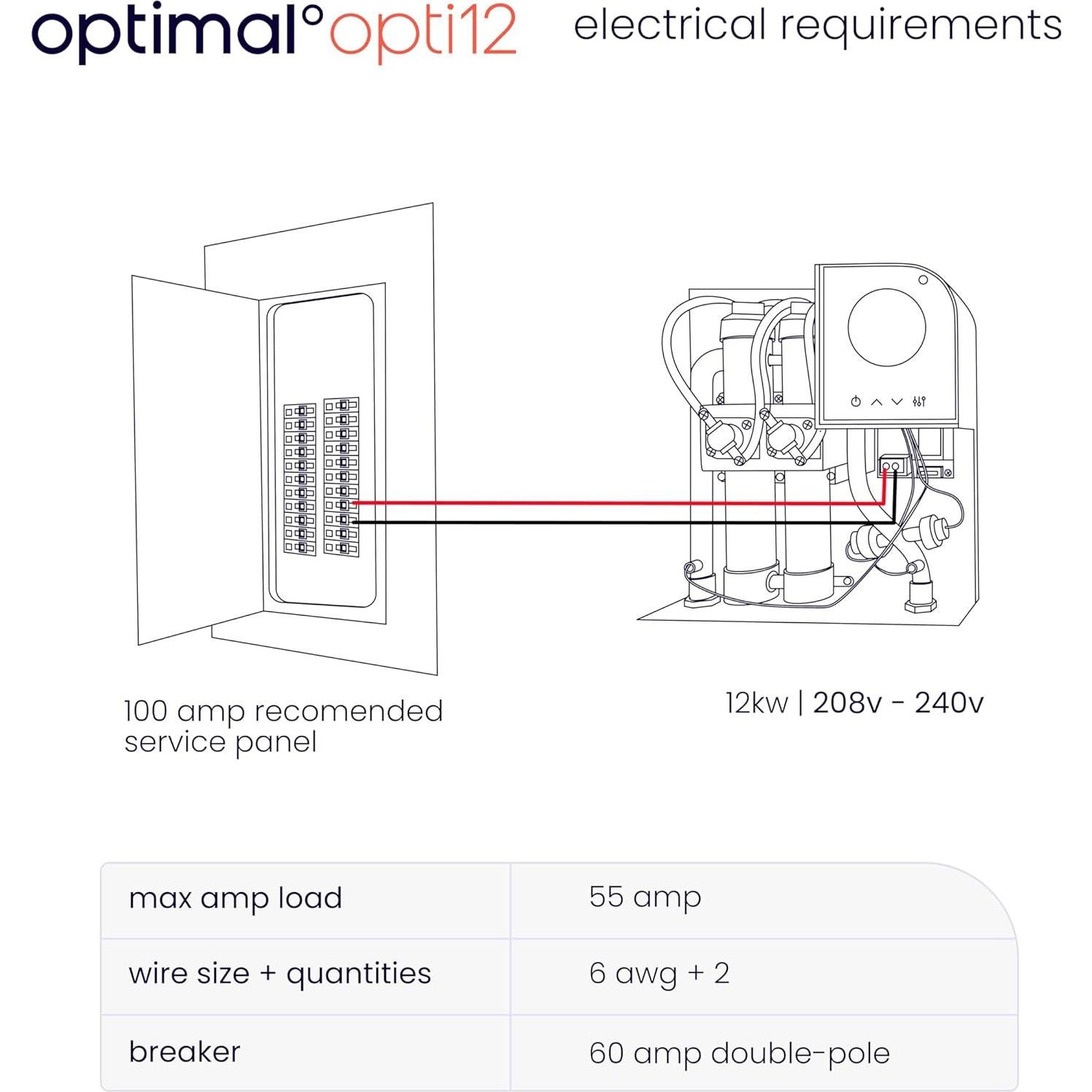 Calentador de Agua Eléctrico Óptimo 12 kW Sin Tanque 208V