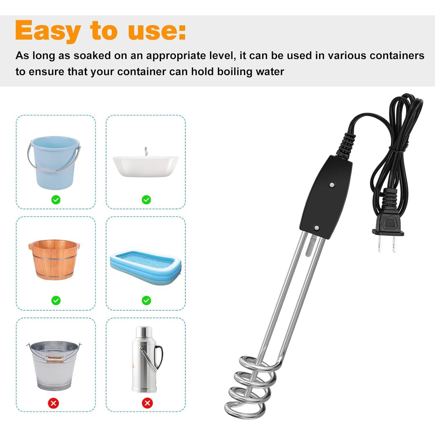 Calentador de Agua Eléctrico Portátil RO6G 1000W 10"