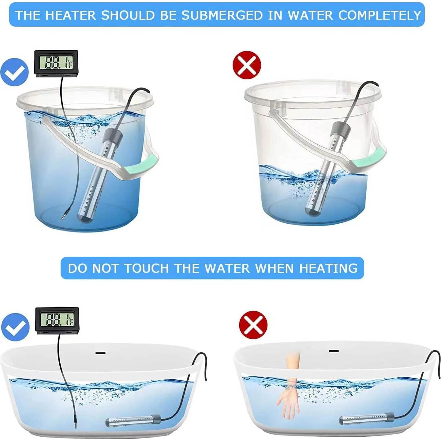 Calentador de Agua Inmerso Aubric 2000W con Termómetro LCD