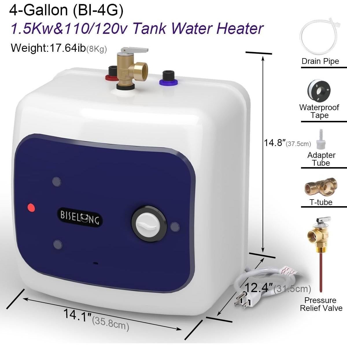 Calentador de Agua Eléctrico BISELONG 15L 1500W Bajo Fregadero