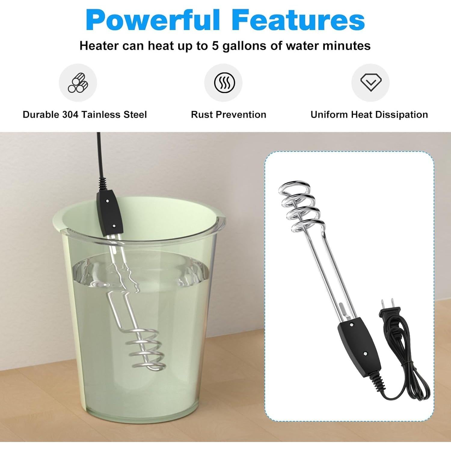 Calentador de Agua Inmerso JIOTAR 1000W 110V Portátil 10in