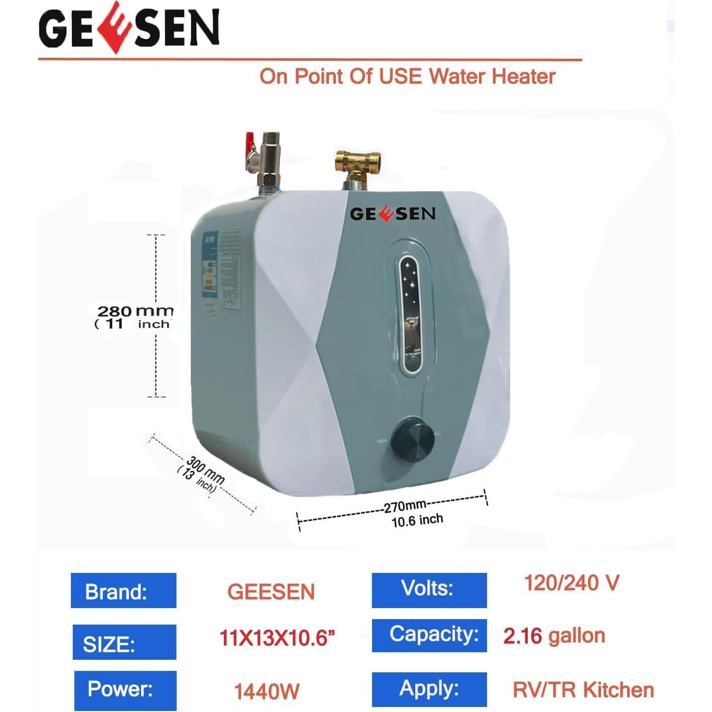 Calentador de Agua Instantáneo GEESEN 10L 1500W Pared Gris