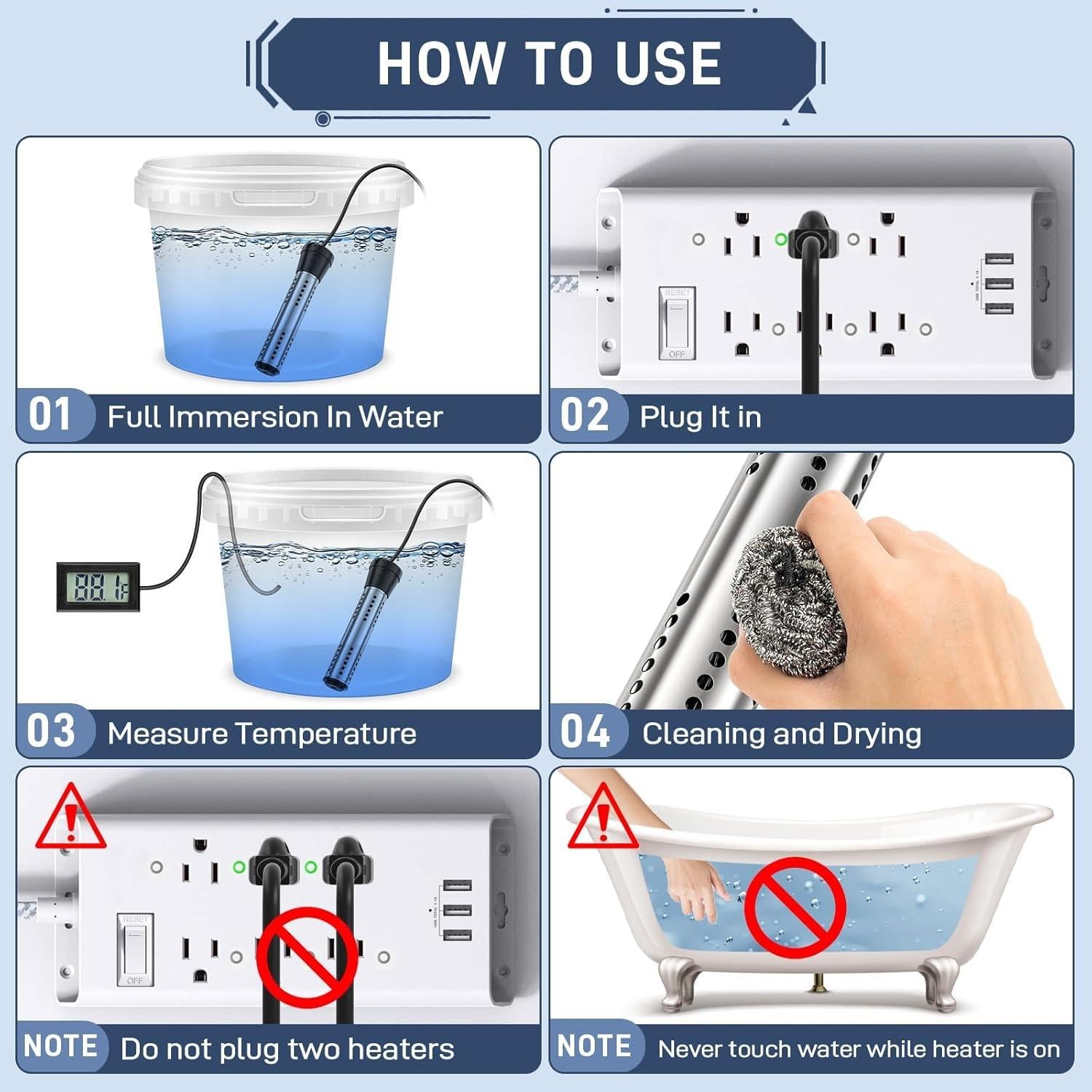 Calentador de Agua de Inmersión KIRFOLUC 2000W para Piscinas