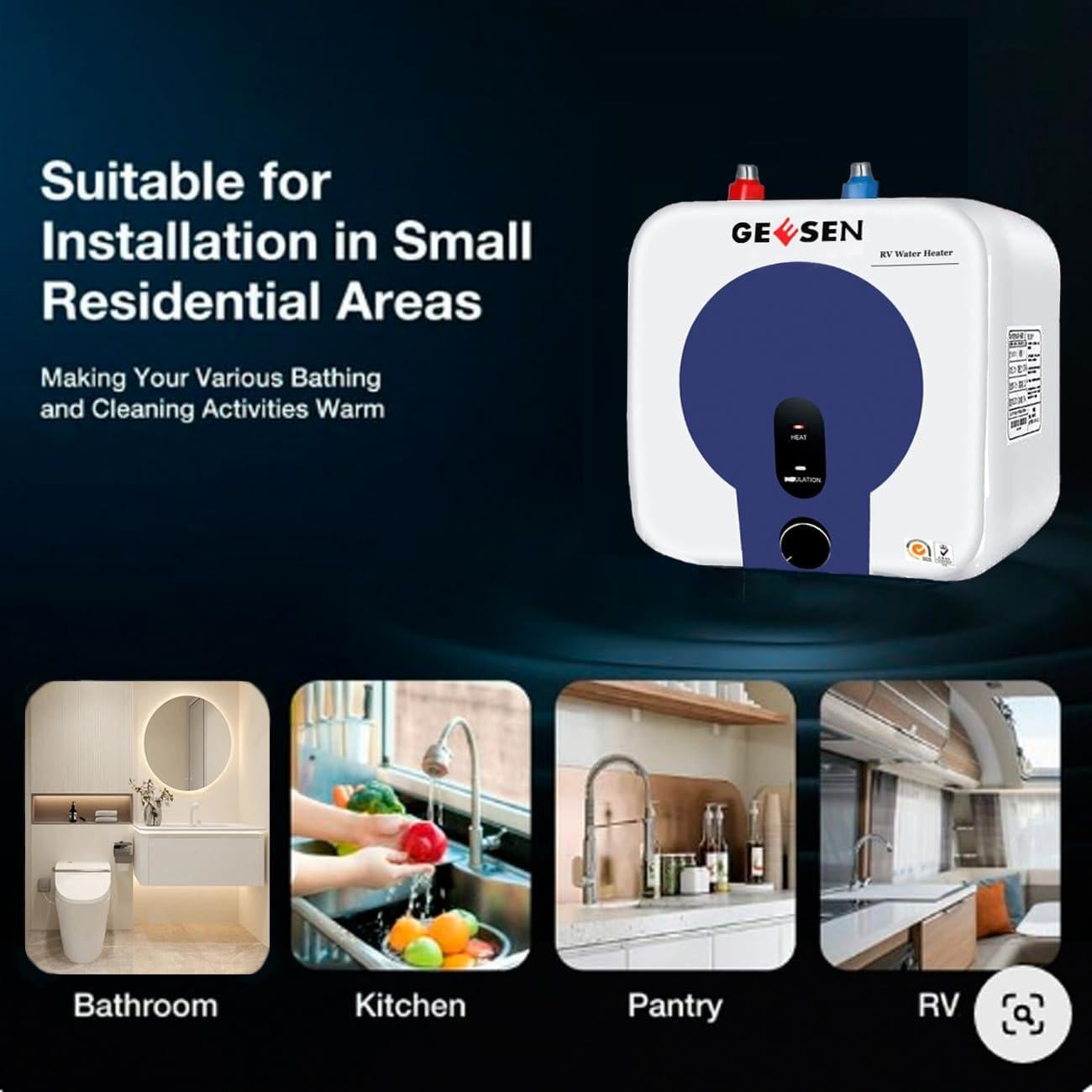 Calentador de Agua Mini GEESEN 2.5 Galones 1500W Blanco