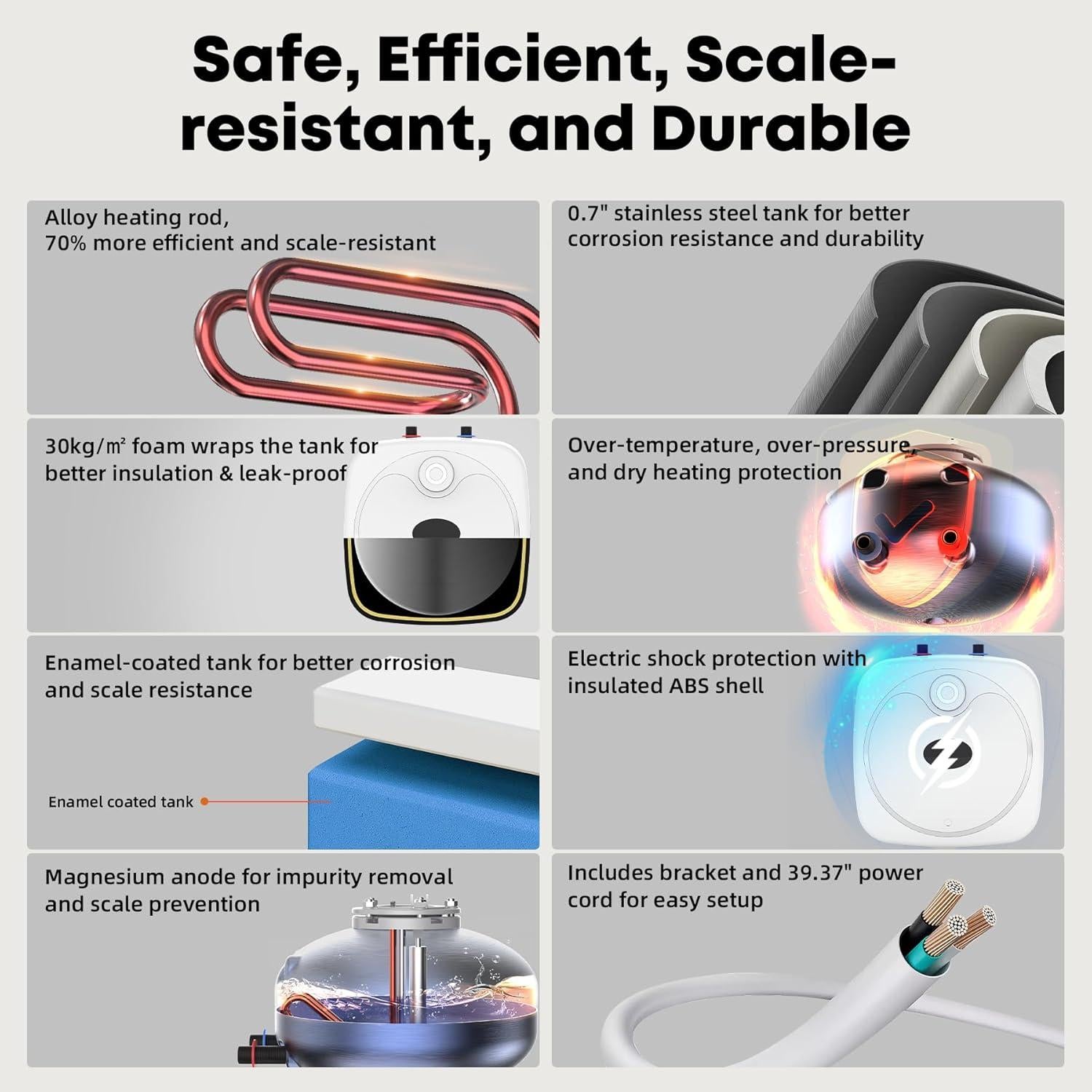 Calentador de Agua Eléctrico YALICE 9.46L 1500W Compacto