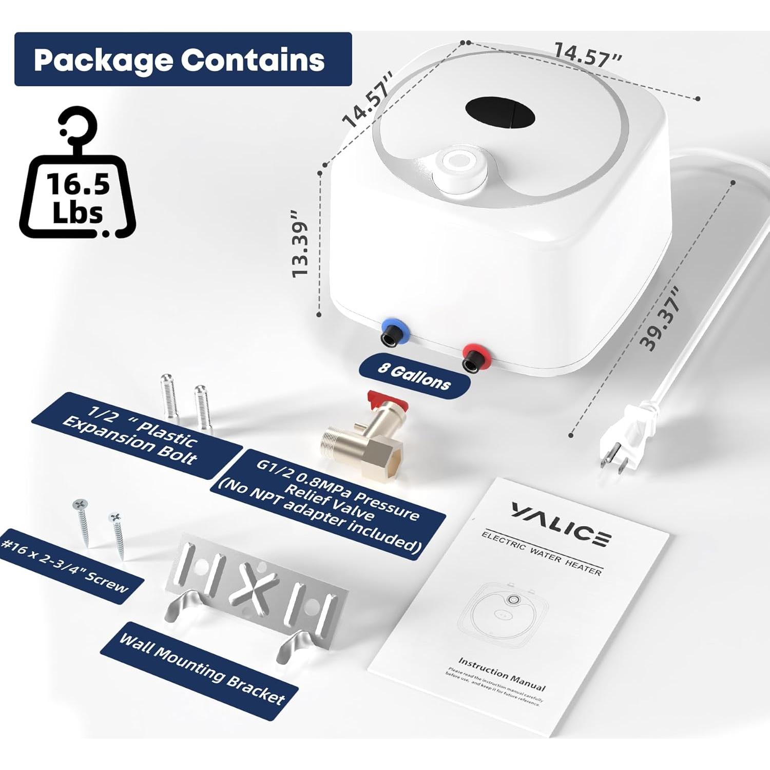 Calentador de Agua Eléctrico YALICE 9.46L 1500W Compacto