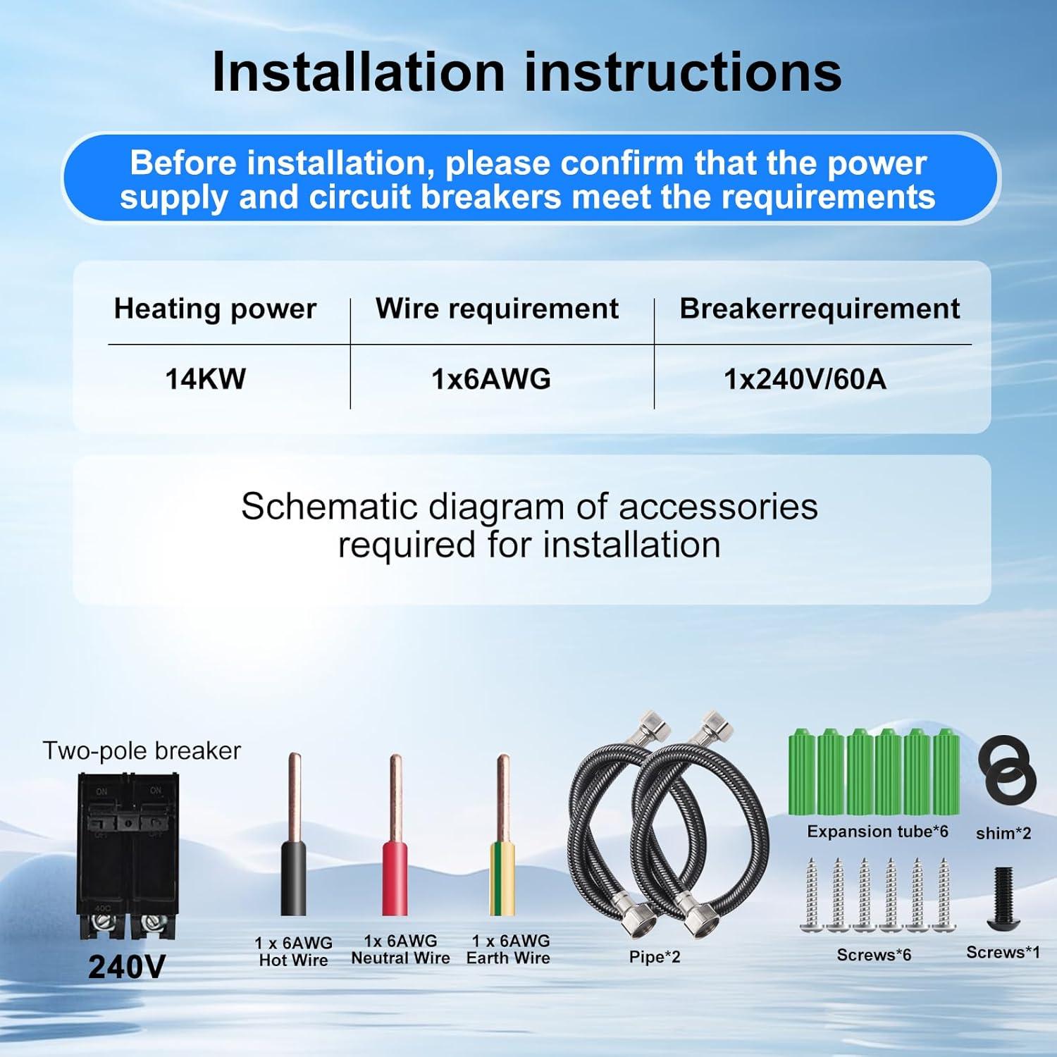 Calentador de Agua Eléctrico Sin Tanque GEESEN 14kW 240V