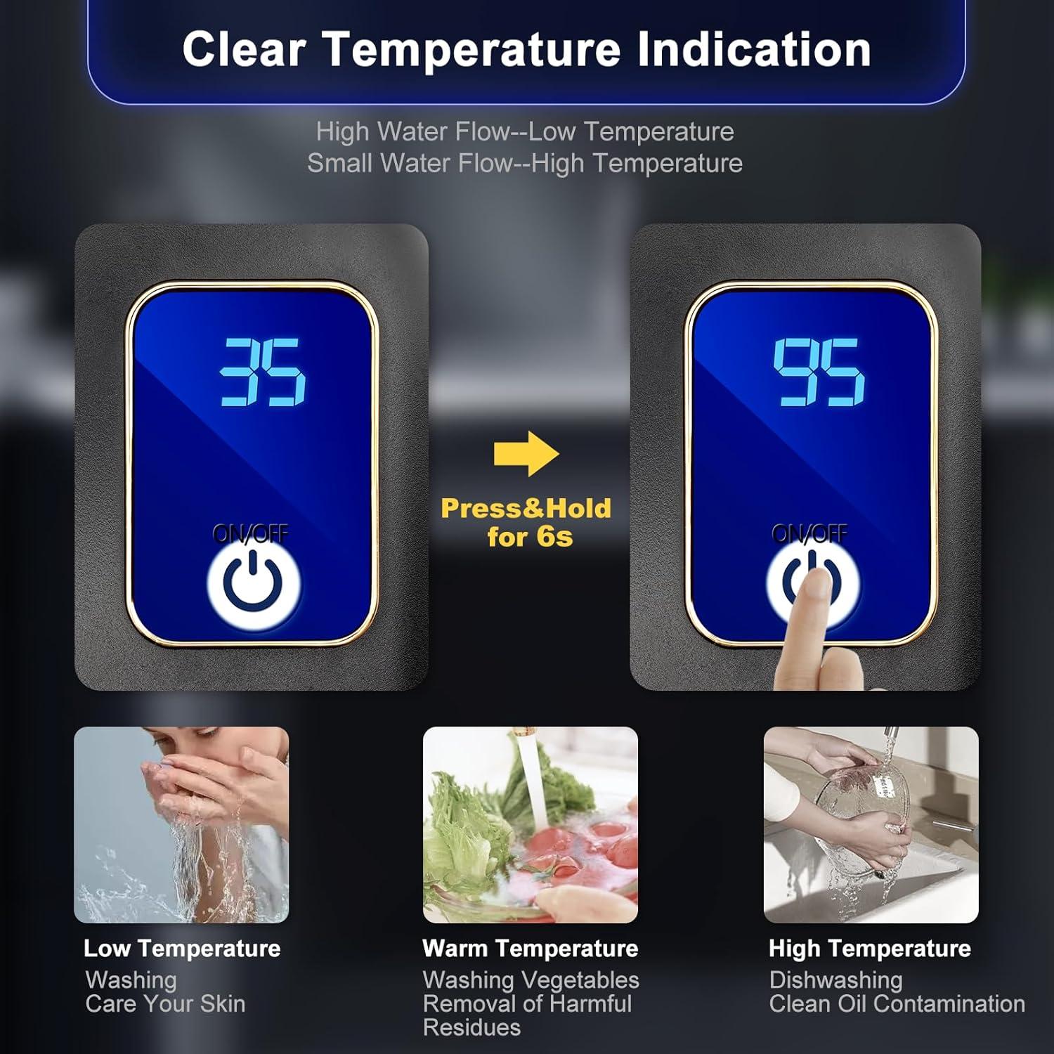 Calentador de Agua Eléctrico Sin Tanque Blisiour 3000W Negro