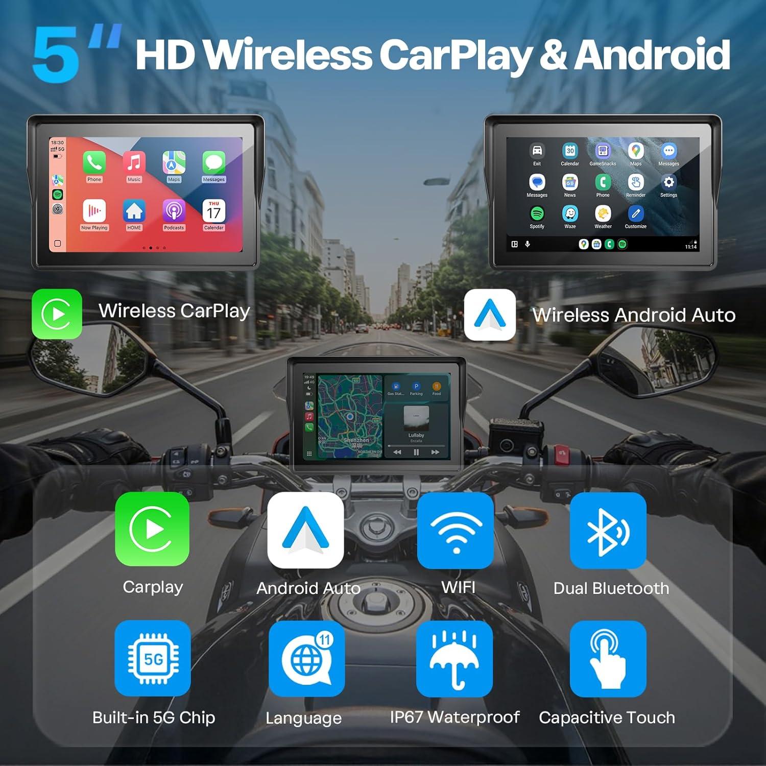 GPS para Motocicleta WonVon 5" con CarPlay y Android Auto