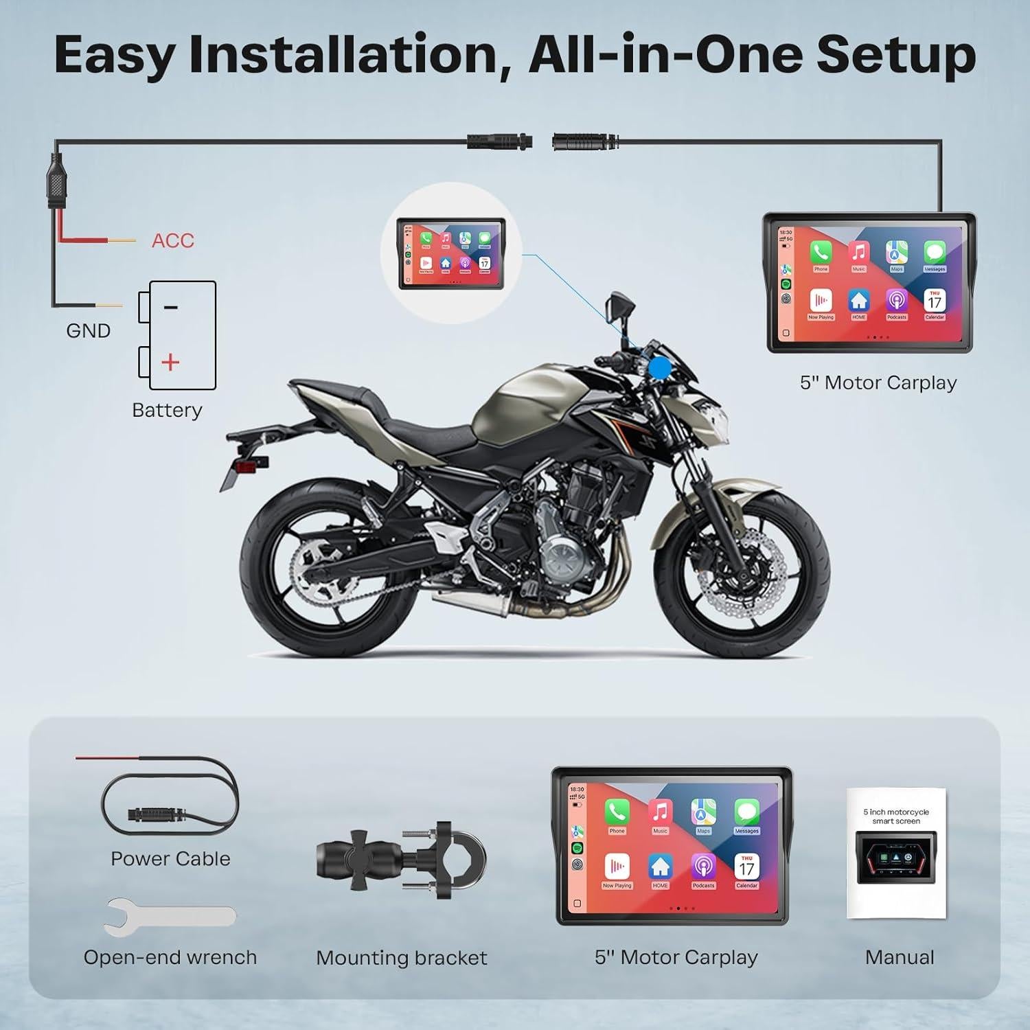 GPS para Motocicleta WonVon 5" con CarPlay y Android Auto