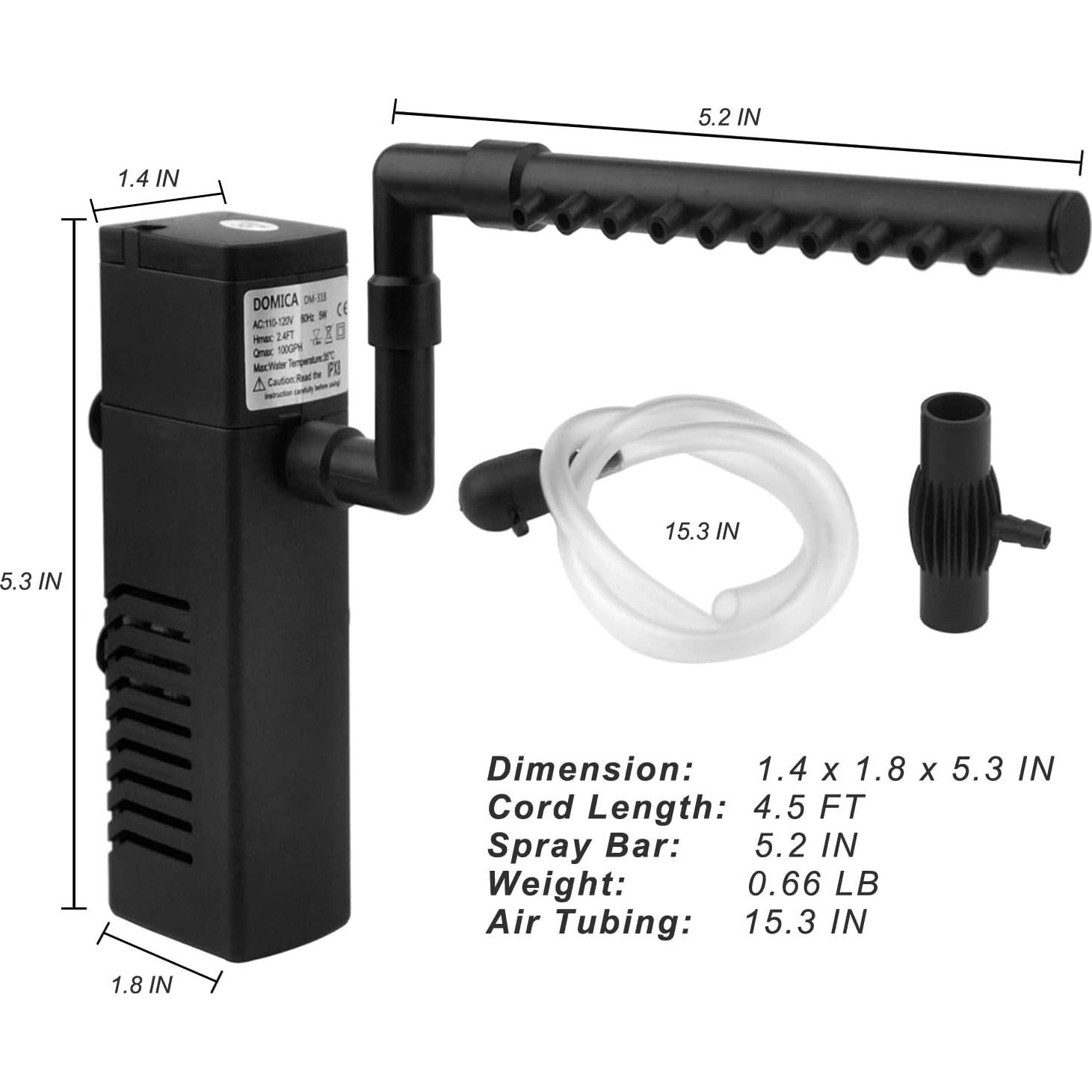 Filtro de Acuario Interno DOMICA 100GPH 5W para 19 a 57L