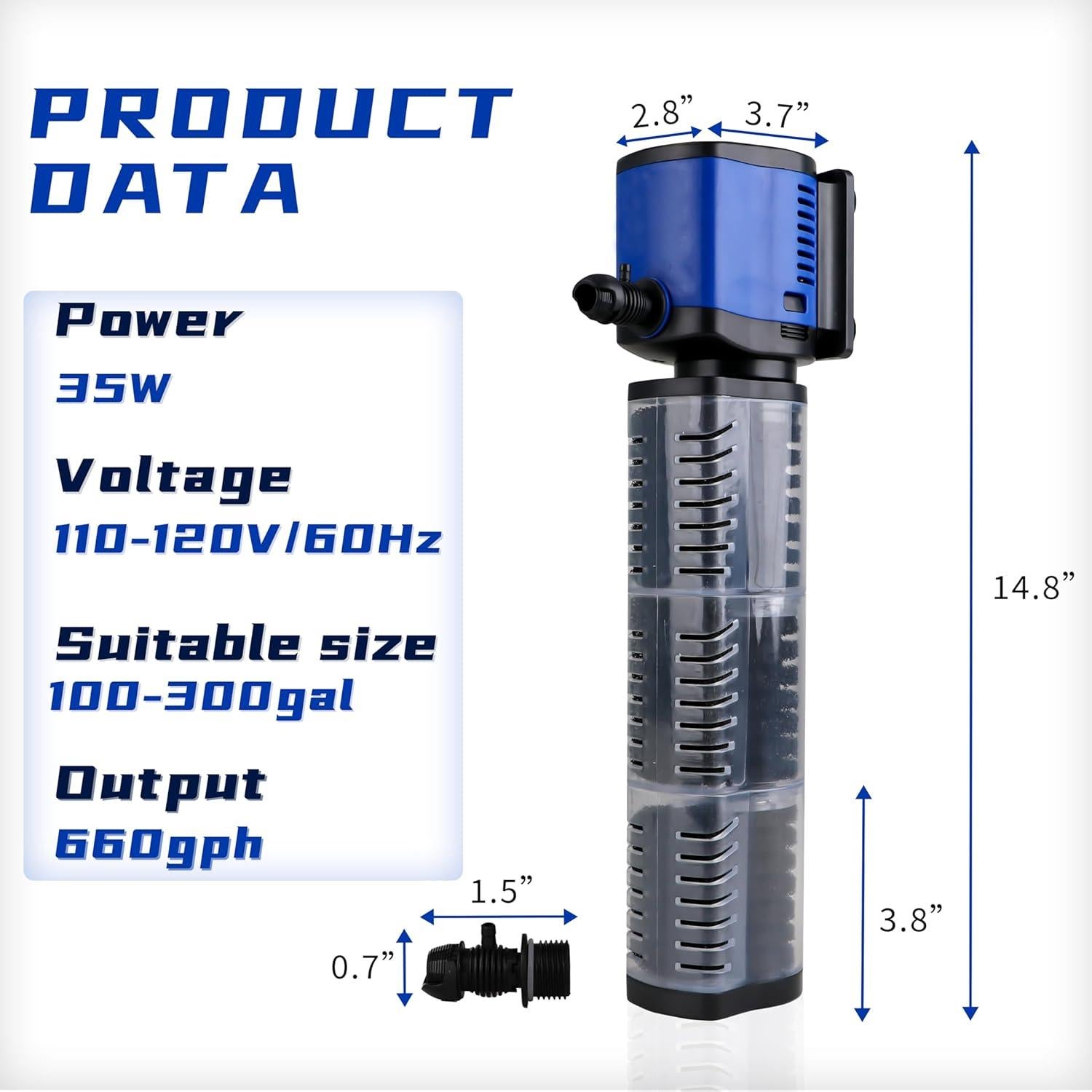 Filtro de Acuario Coospider 100-300 Galones 660GPH Esponja