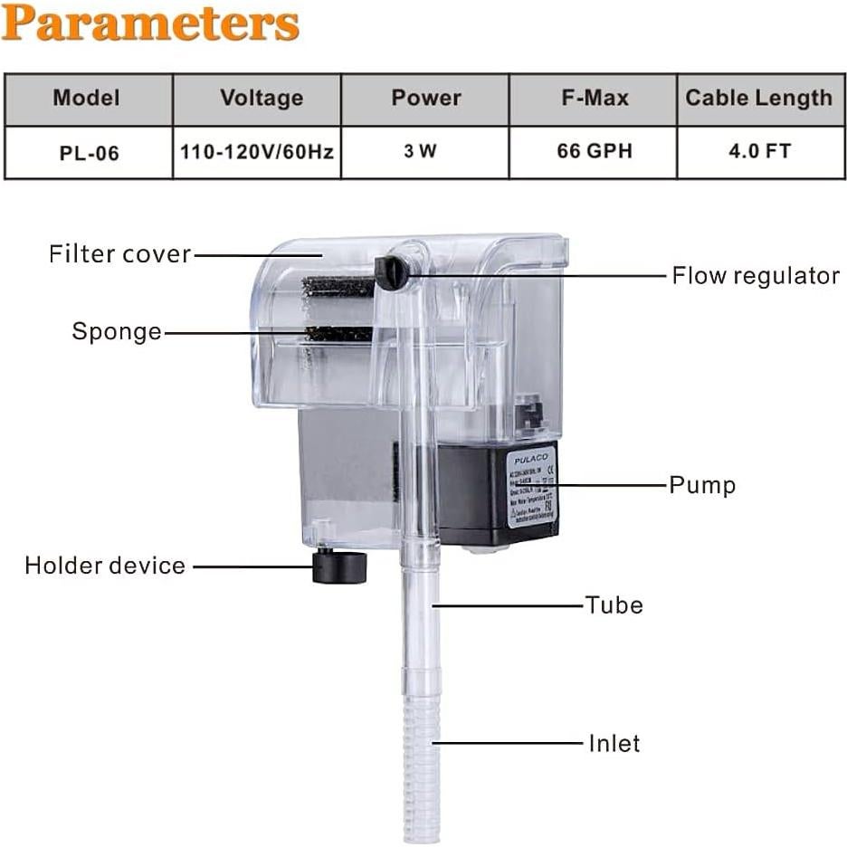 Filtro de Acuario PULACO Ultra Silencioso 66 GPH 3W 1-5 Galones