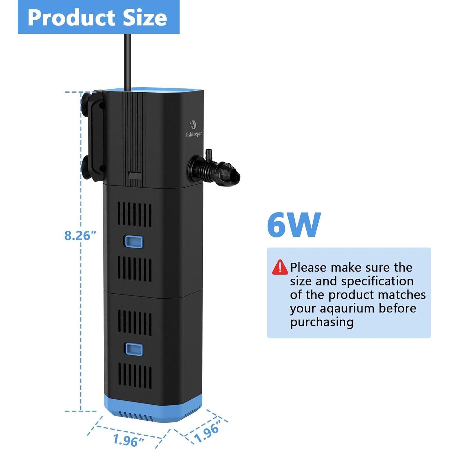 Filtro de Acuario Interno Fishkepper 6W 132GPH para 10-50 Galones
