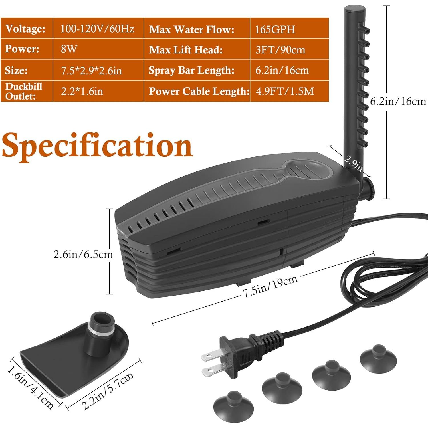 Filtro Interno de Acuario FEDOUR 8W 625 L/h para Tanques 10-50 Gal