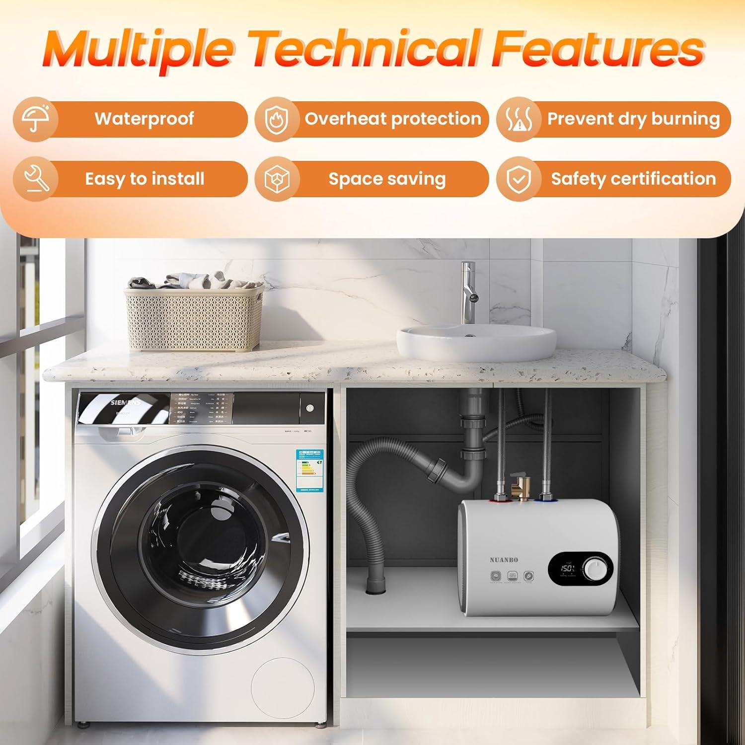 Calentador de Agua Eléctrico NUANBO 9.46L Instantáneo 1500W