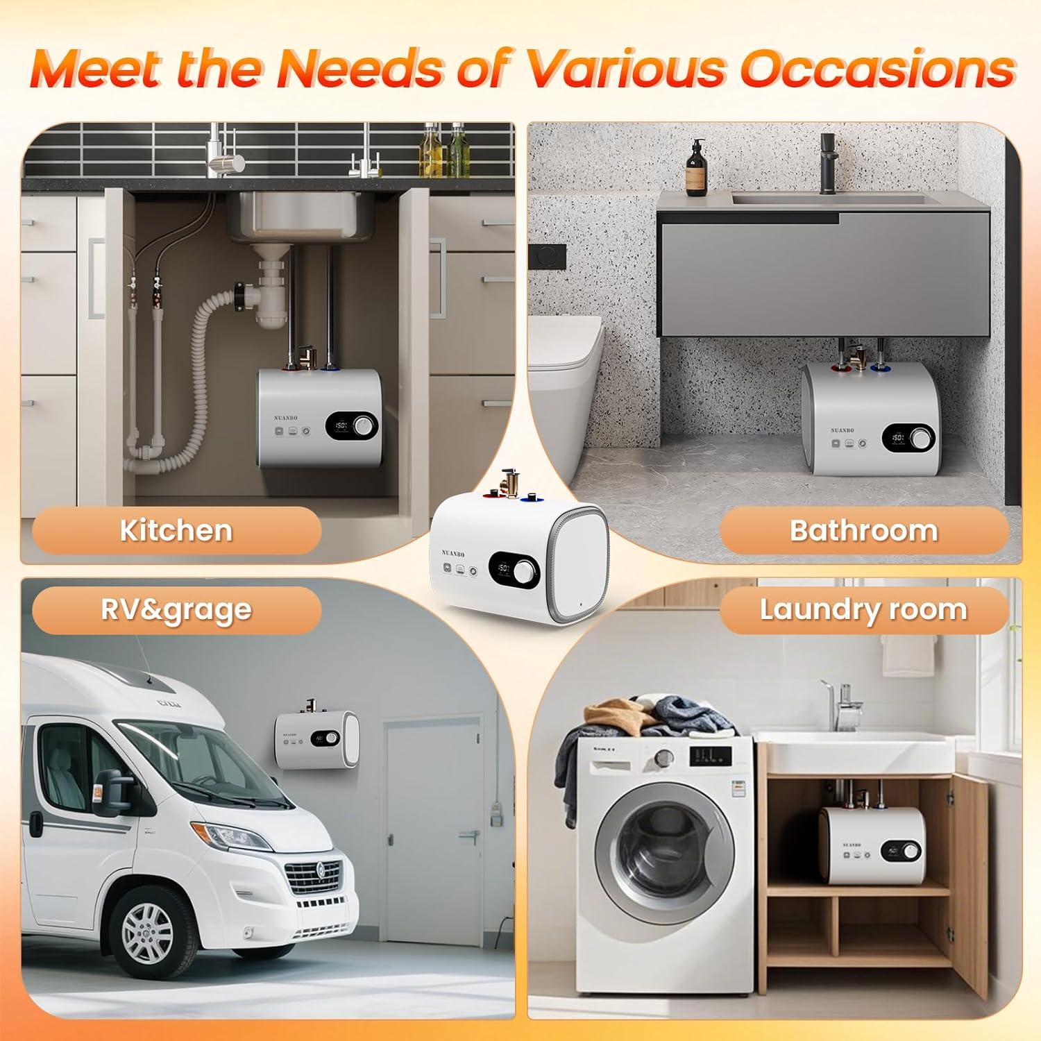 Calentador de Agua Eléctrico NUANBO 9.46L Instantáneo 1500W