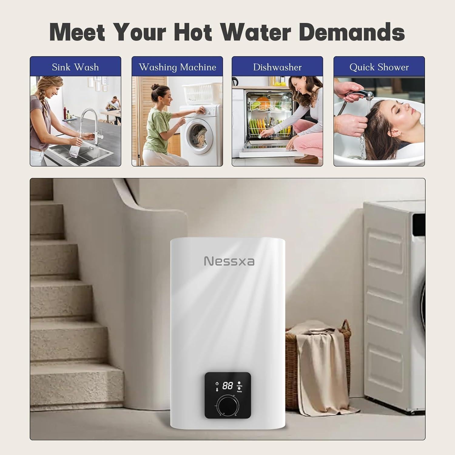 Calentador de Agua Eléctrico Nessxa 30L 1500W Bajo Demanda