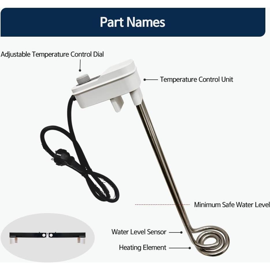 Calentador de Agua de Inmersión KD 1600W Acero Inoxidable