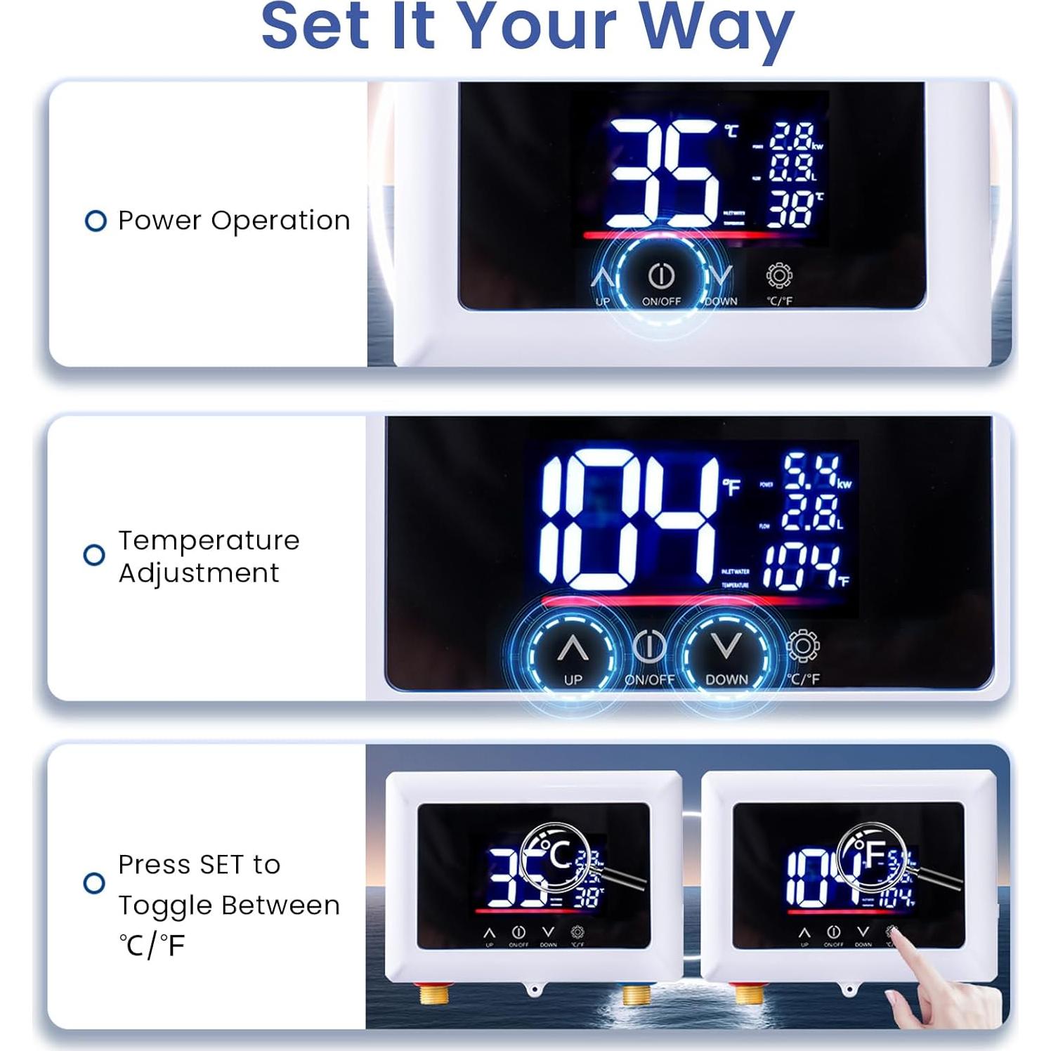 Calentador de Agua Eléctrico Sin Tanque AILOOCEDI 3000W 110V