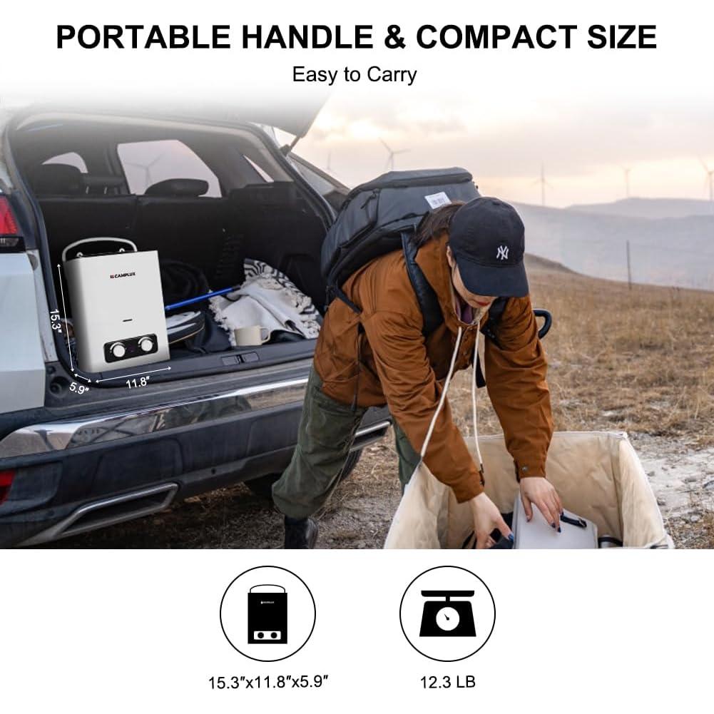 Calentador de Agua Portátil CAMPLUX 1.5 GPM Gas Sin Tanque