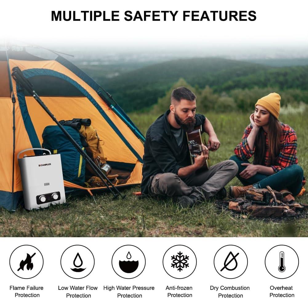 Calentador de Agua Portátil CAMPLUX 1.5 GPM Gas Sin Tanque