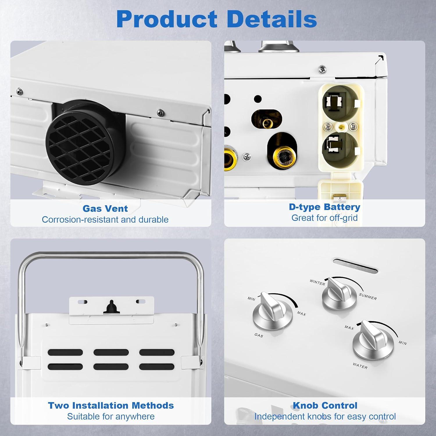Calentador de Agua Sin Tanque Amzgachfktch 6L 1.58 GPM Portátil