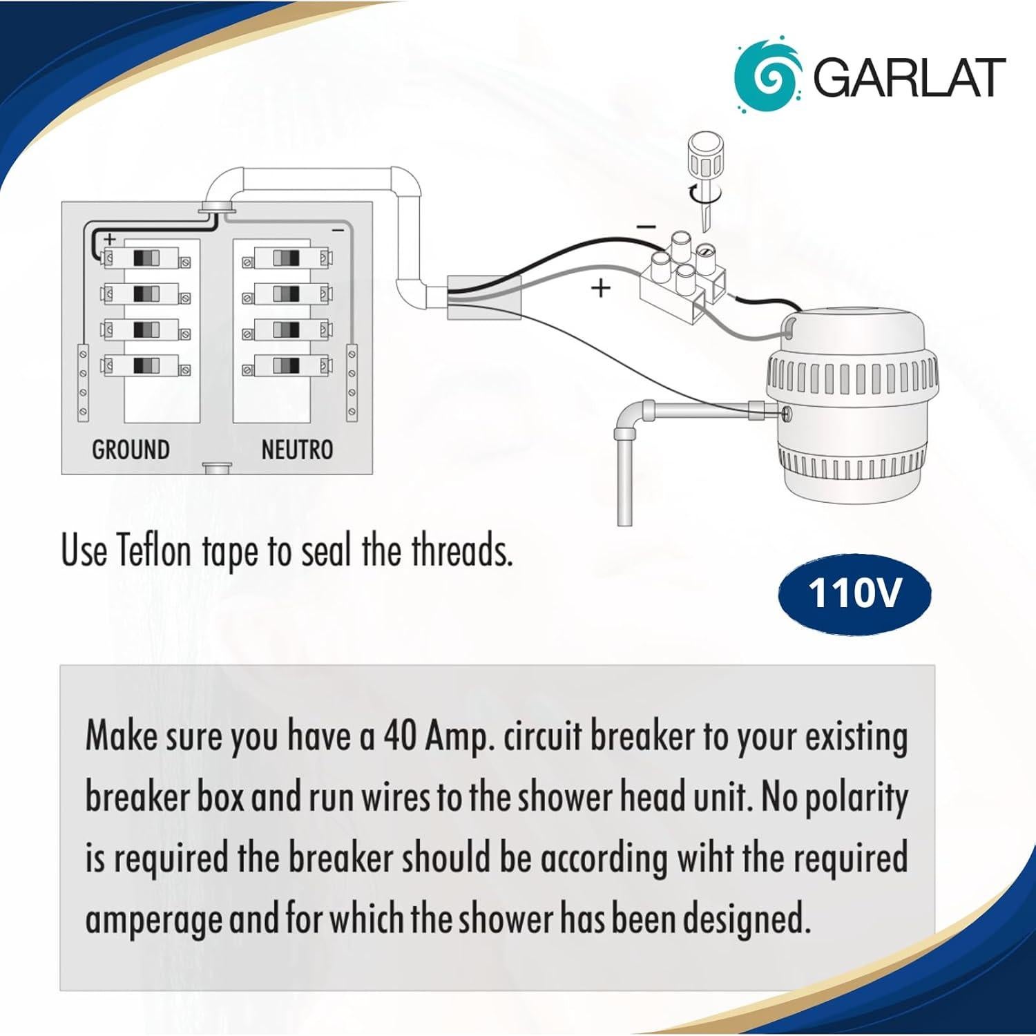 Ducha Eléctrica GARLAT LT20 110V con Ducha de Mano Mini