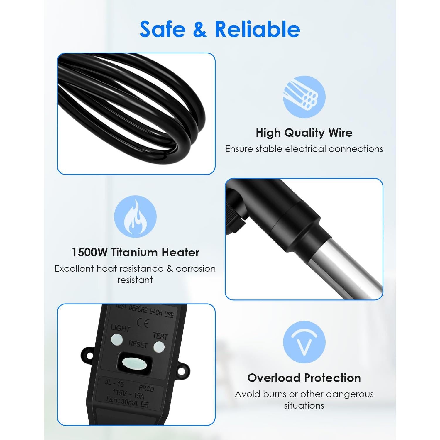 Calentador de Agua Inmerso Titanio 1500W USN para Baños y Piscinas