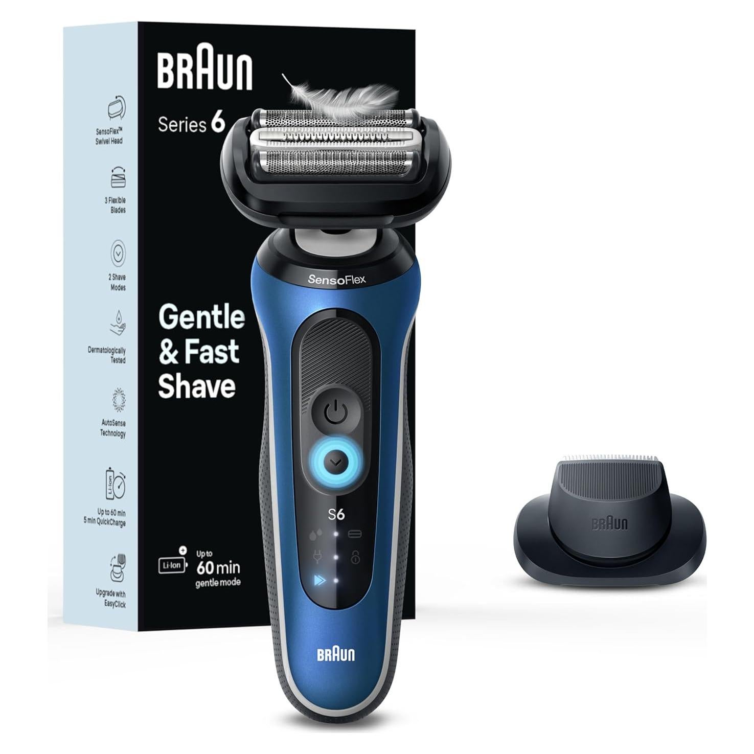 Afeitadora Eléctrica Braun Serie 6 6120s, Afeitado Húmedo y Seco, Azul