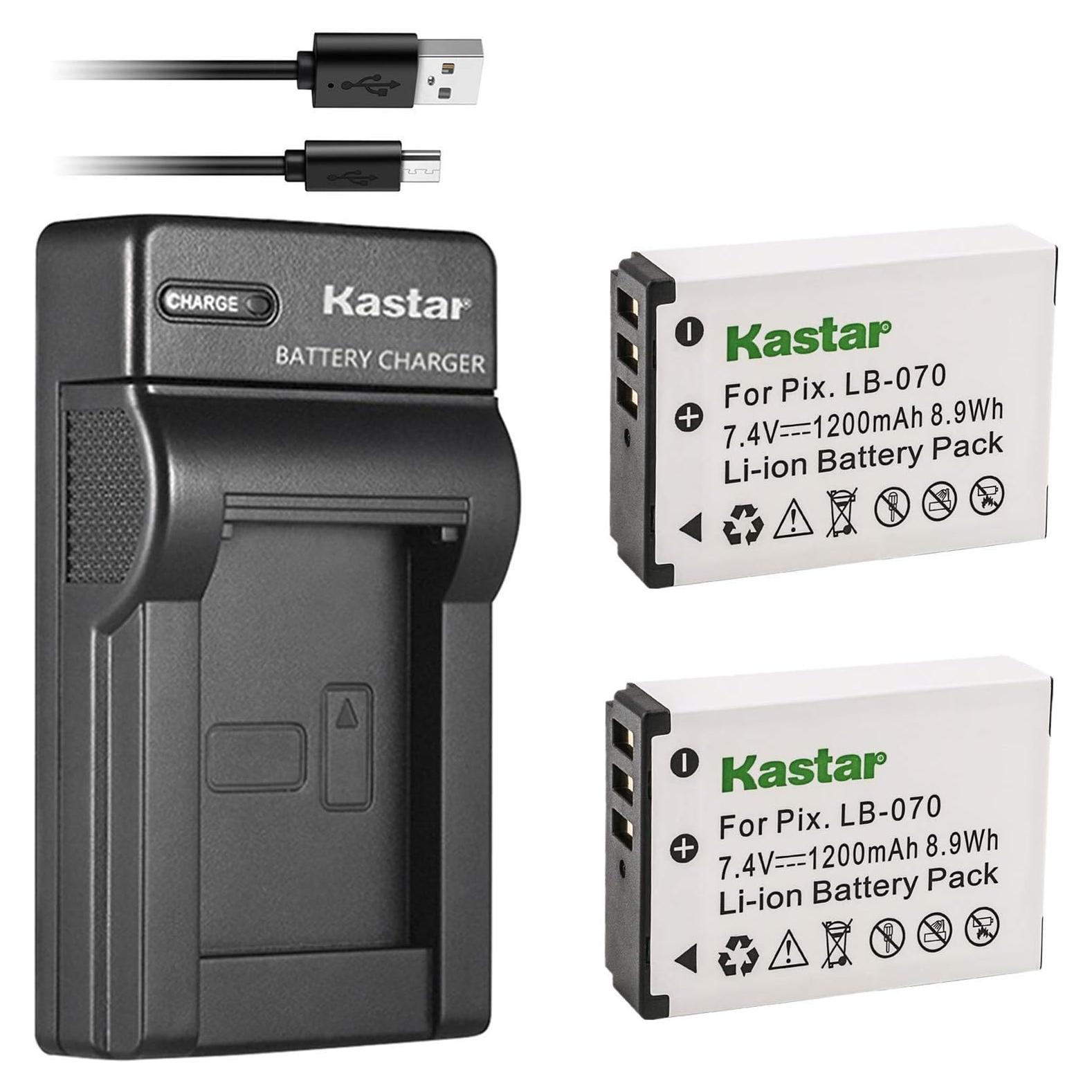 Kastar Paquete 2 Baterías + Cargador USB para Kodak LB-070