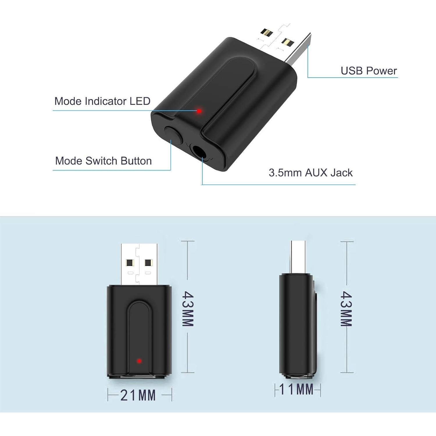 Transmisor Receptor Bluetooth 5.0 Wodgreat Mini 2-en-1 AUX 3.5mm