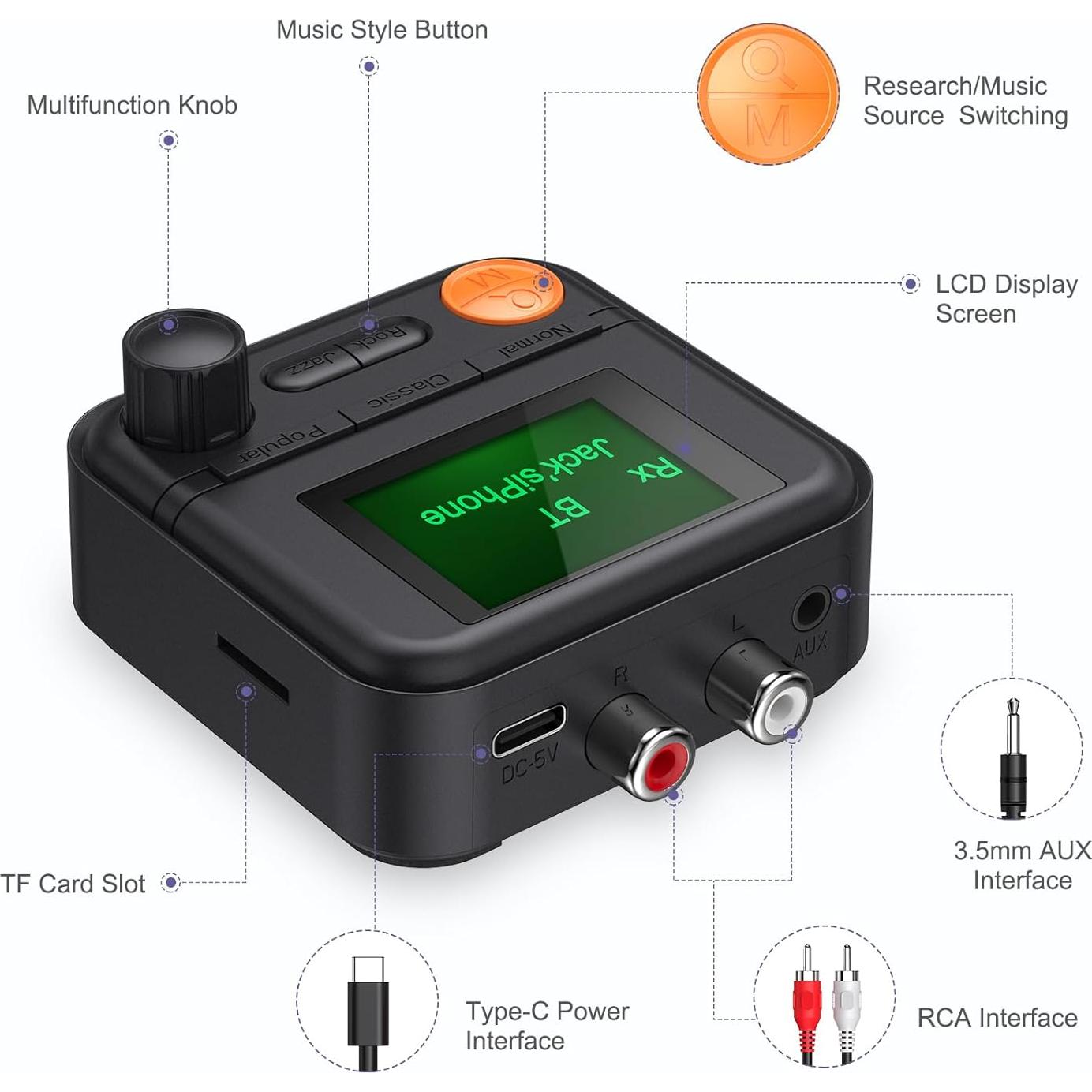 Transmisor Receptor Bluetooth 5.2 JXTZ con Pantalla 3.66 cm