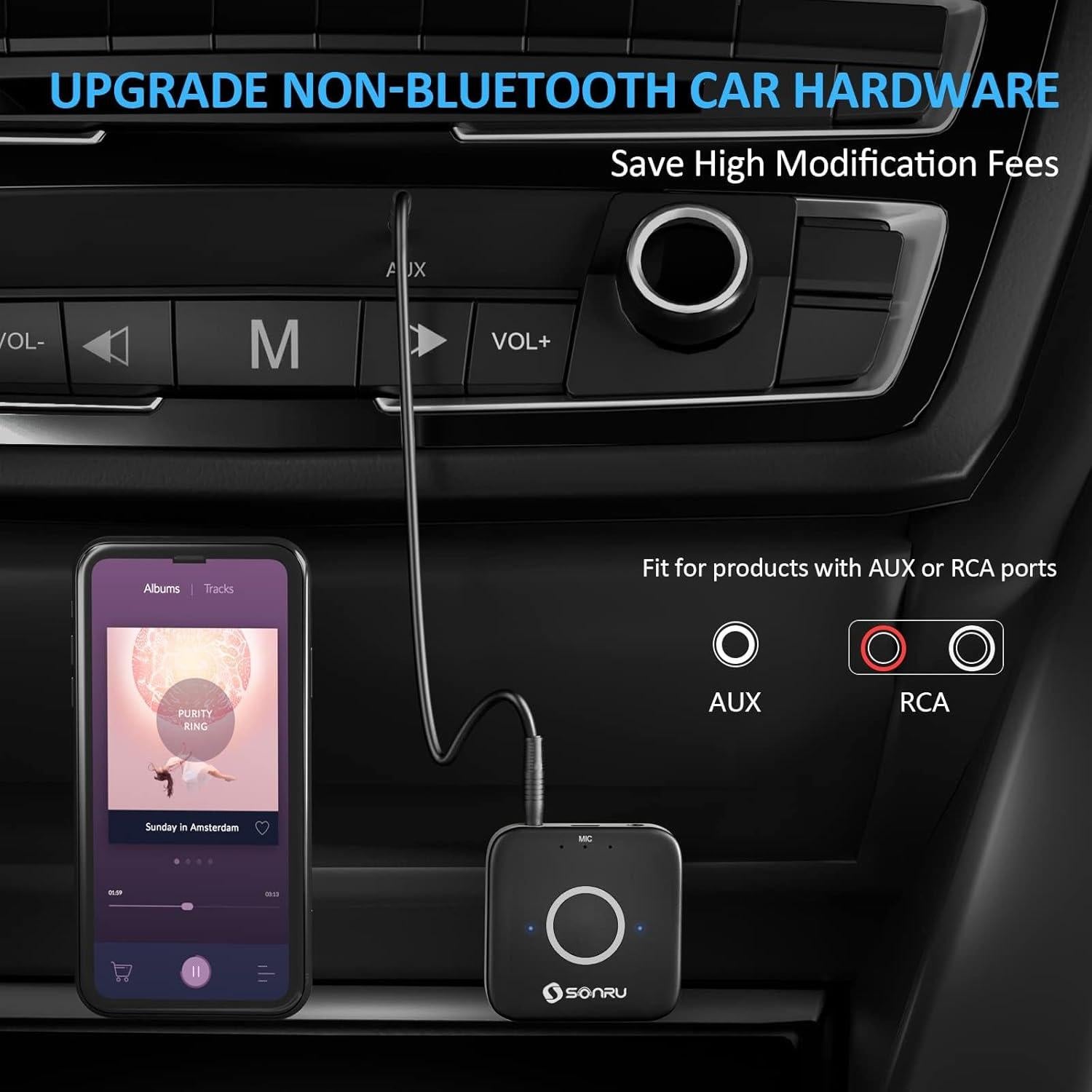 Adaptador Bluetooth 5.3 SONRU Receptor Audio Inalámbrico AUX