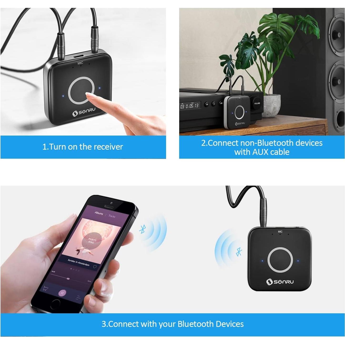 Adaptador Bluetooth 5.3 SONRU Receptor Audio Inalámbrico AUX