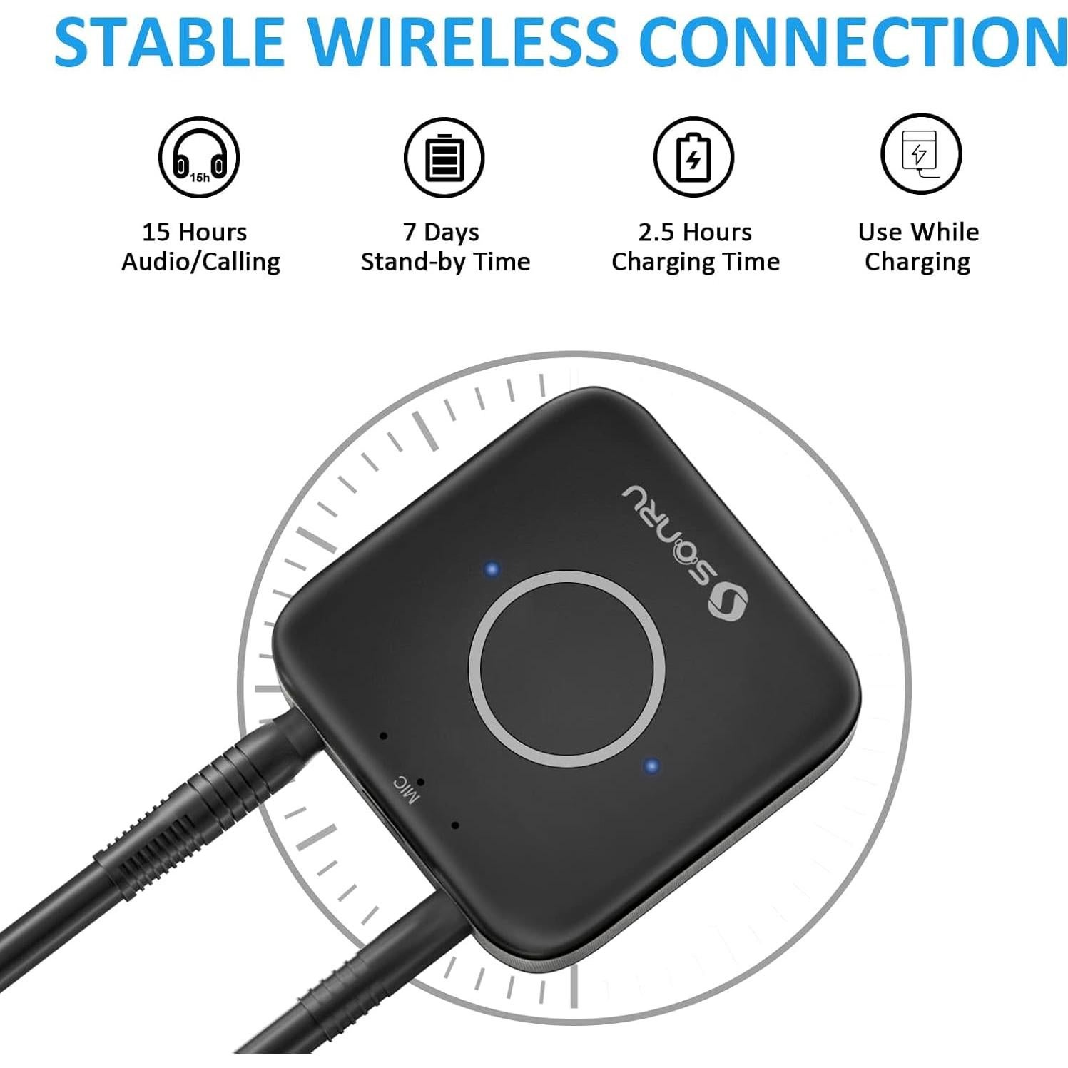 Adaptador Bluetooth 5.3 SONRU Receptor Audio Inalámbrico AUX